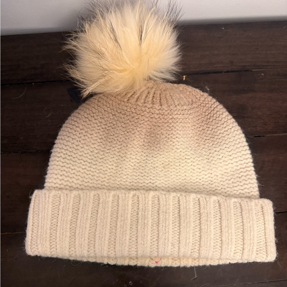 C.C. Exclusives Cream Knit Beanie Faux Fur Pom Pom Winter Hat